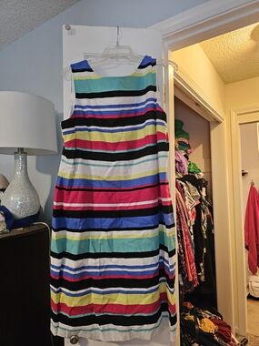 Tahari Multicolor Striped Sleeveless Shift Dress